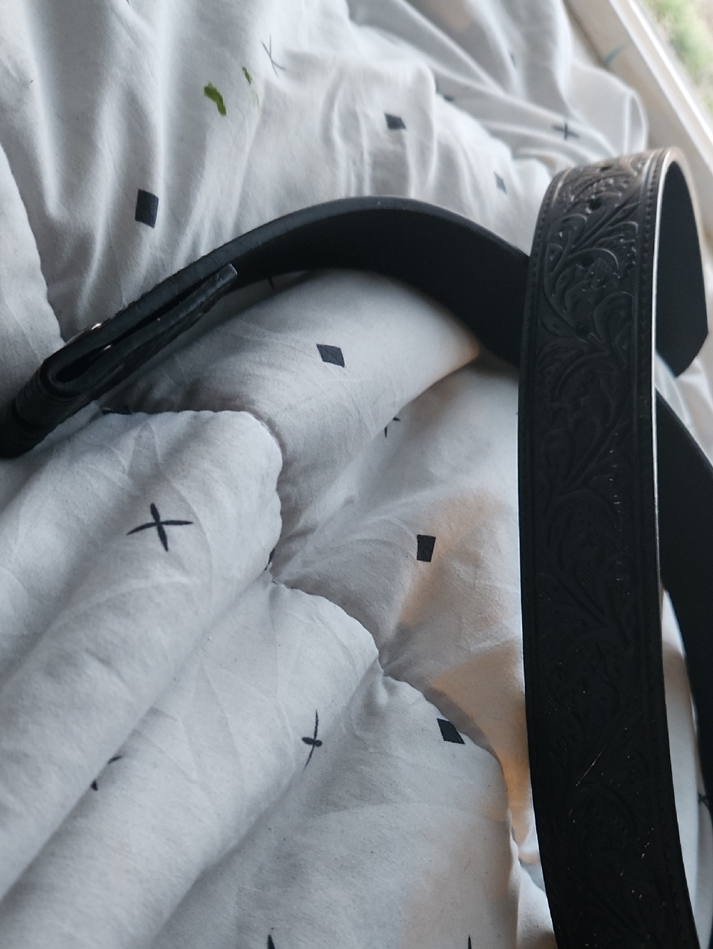 Embossed Black Leather Belt